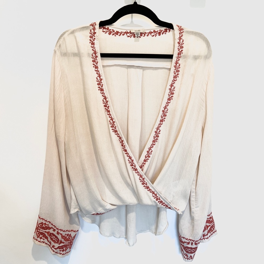 Ecoté Sheer Boho Embroidery Blouse